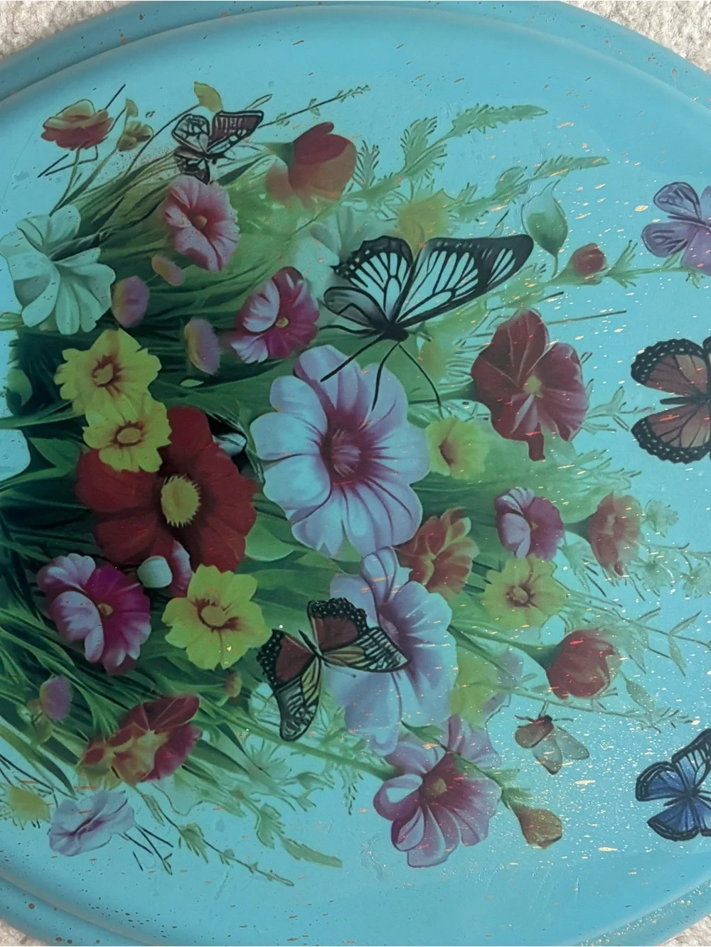 Floral Butterfly teal with metallic gold splash Toilet Seat